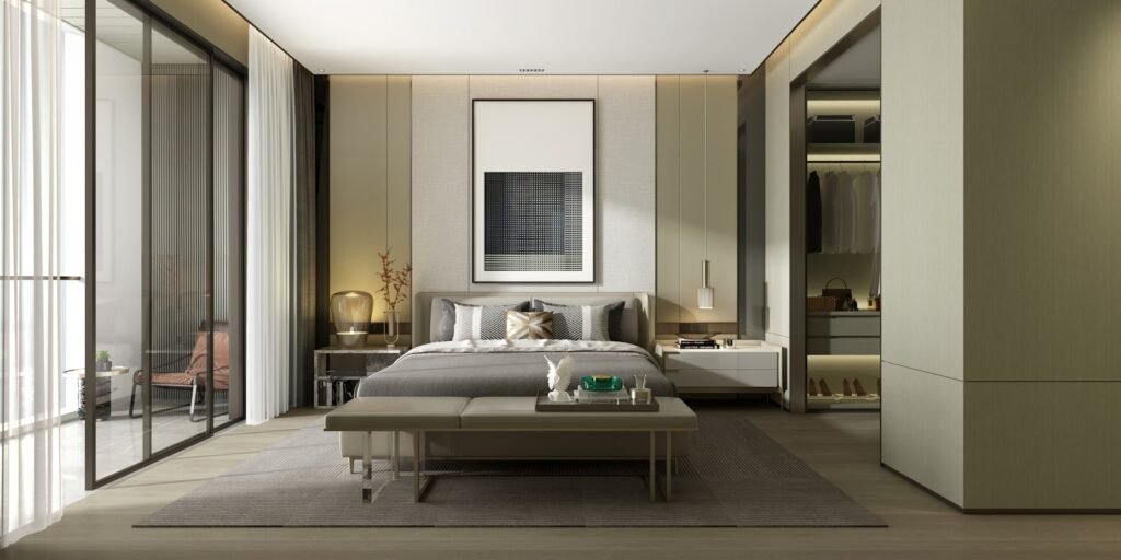 Neutral tone cozy bedroom