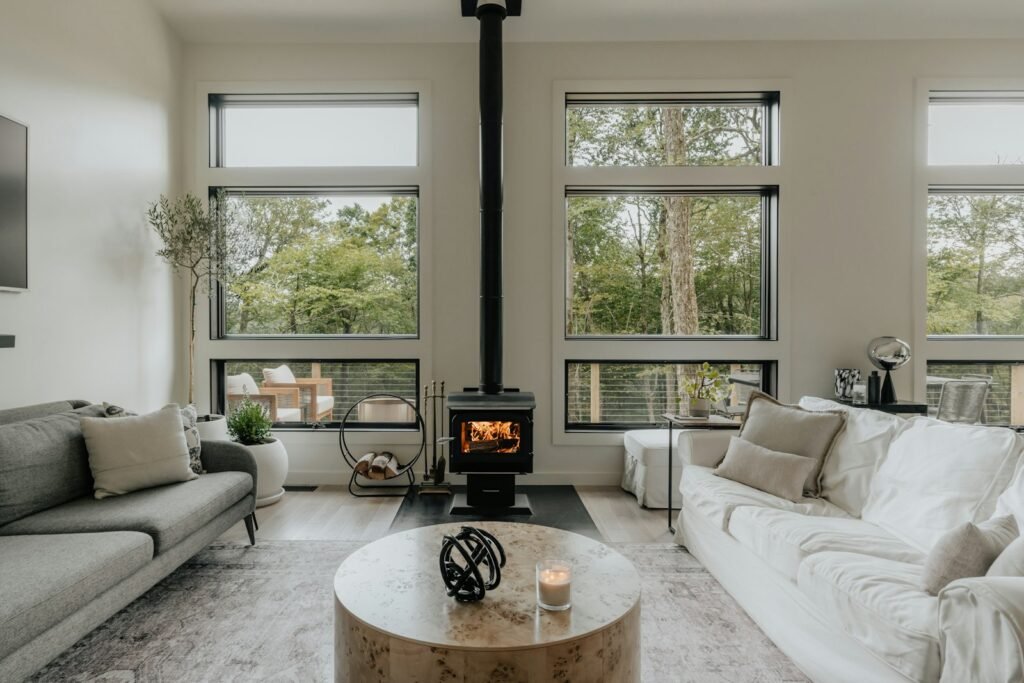 Cozy luxury living room with fireplace